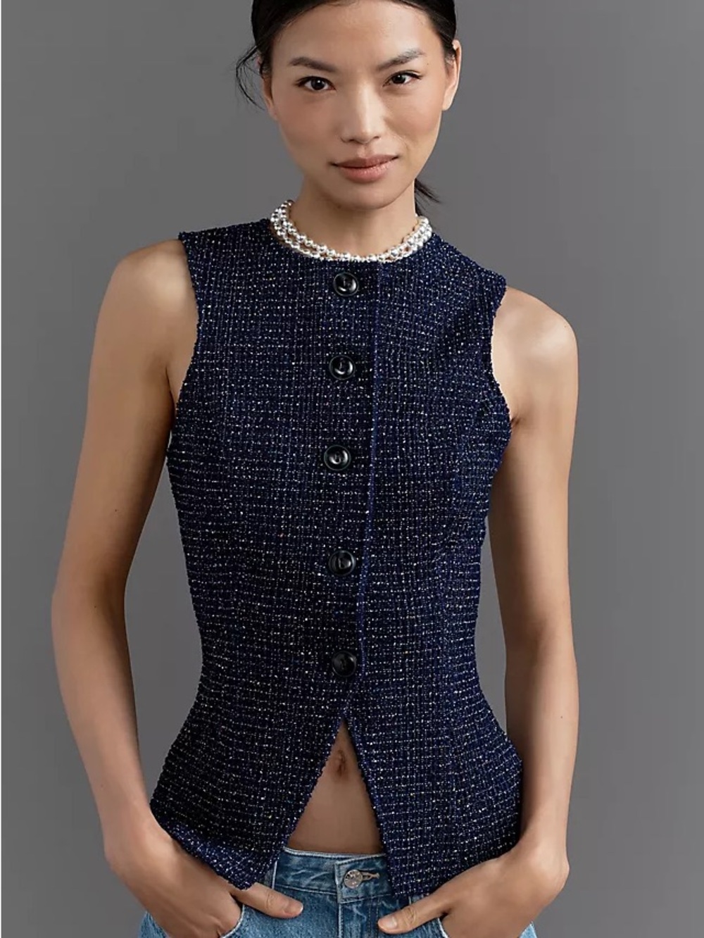 NWT Maeve Anthropologie MAEVE TWEED BUTTON-FRONT VEST XXS